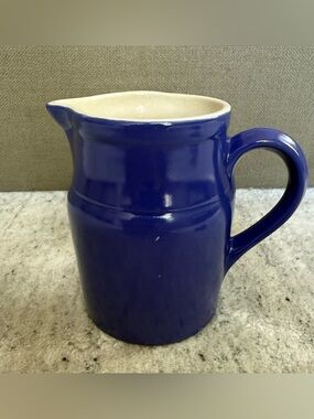 Vintage Degoin Grespots Cobalt Blue Pitcher French Farmhouse Stoneware # 0